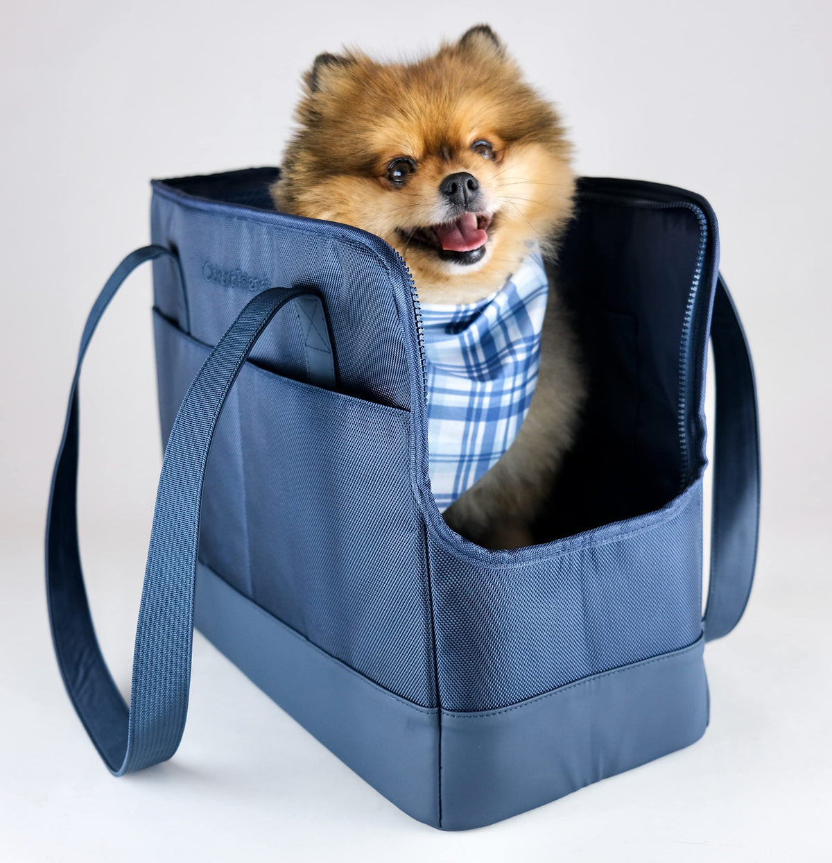 OSKAR & FRIENDS Pet Carrier Tote Bag | Vegan Leather, Hands-Free | Up to 15 lbs | Navy Blue
