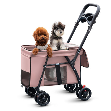 Pink Folding Pet Stroller & Backpack Carrier | 4-Wheel, Telescoping Handle | Small to Medium Pets