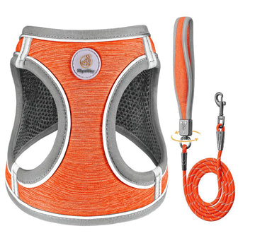 Orange Mesh Dog Harness & Leash Set | Reflective, No-Pull, Step-In | XS