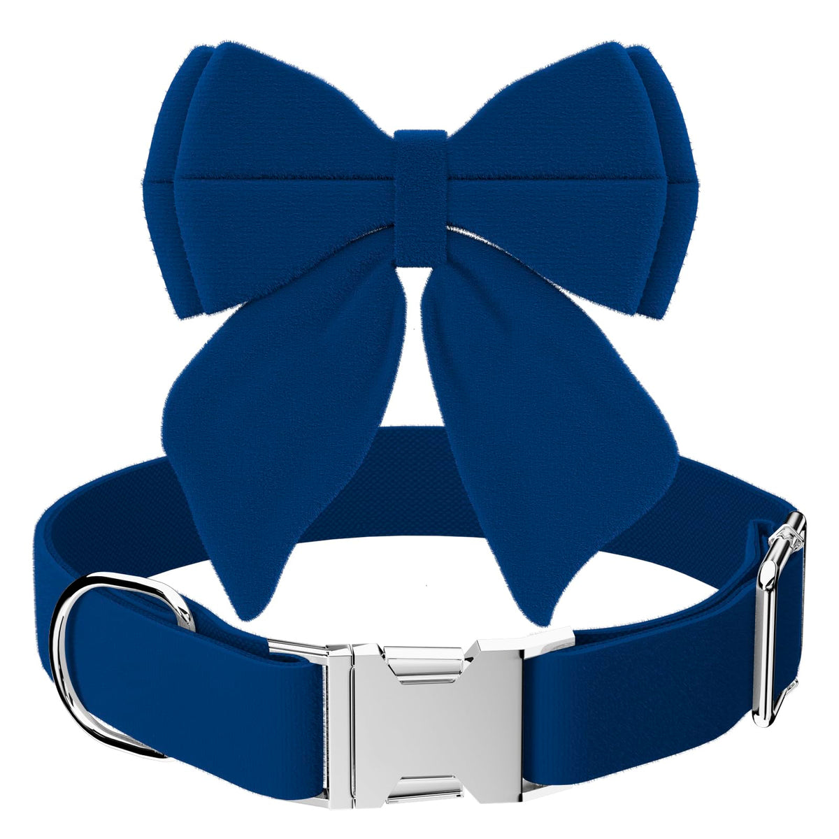Jewel Blue Velvet Dog Collar with Bow Tie | Adjustable 7.8–23.6" | Medium
